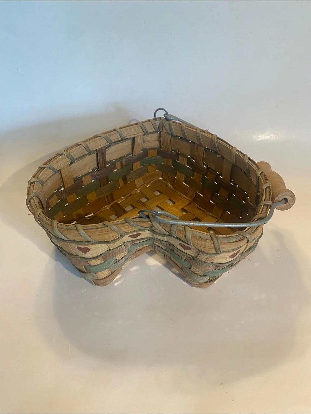 Vintage Woven Heart Basket | Hand-Painted Hearts | Country Farmhouse Wall Décor